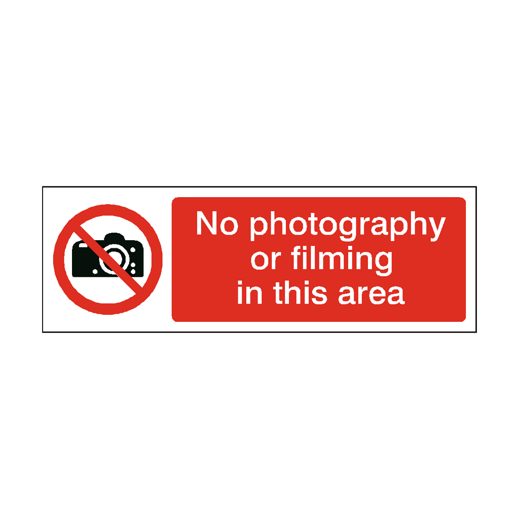 No Photography Or Filming In Area Label | Safety-Label.co.uk