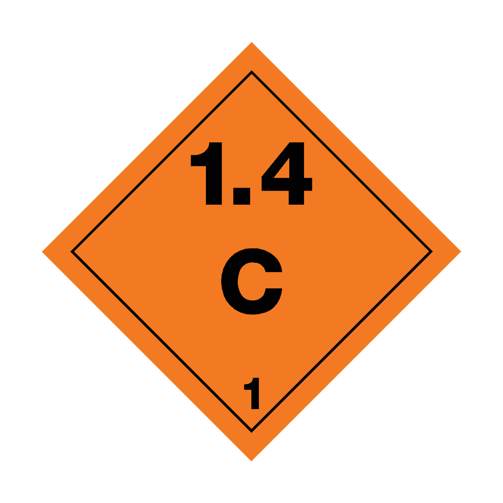 Class 1.4 Explosives C Sign by Safety-Label.co.uk, indicating hazard zone for explosive materials with warning symbol