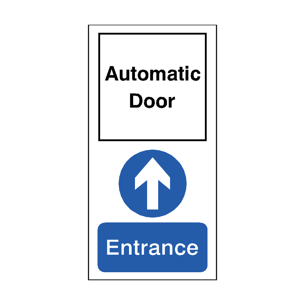 Self-adhesive automatic door entrance warning sticker from Safety-Label.co.uk, tall and mandatory for clear safety signage.