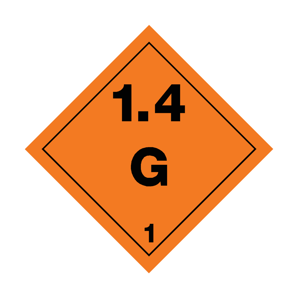 Safety-Label.co.uk Class 1.4 Explosives G Sign showing a warning symbol and text for explosive hazard labeling.