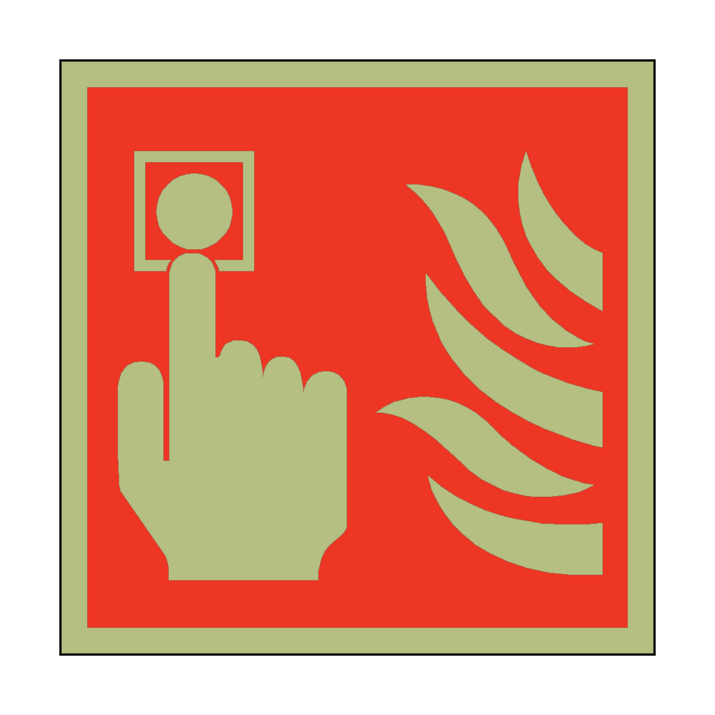 Photoluminescent Fire Button Square Safety Sticker | Safety-Label.co.uk