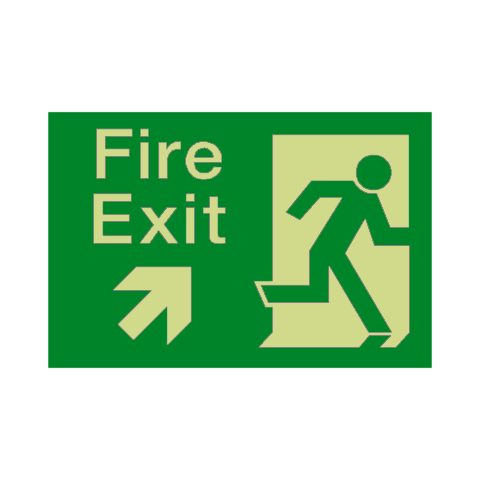 Fire Exit Up Right Arrow Photoluminescent Sign | Safety-Label.co.uk