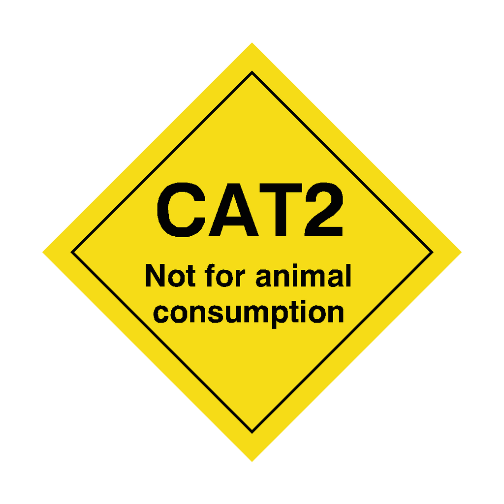 CAT2 Not For Animal Consumption sign by Safety-Label.co.uk, rectangular sign with bold warning message on a safety background