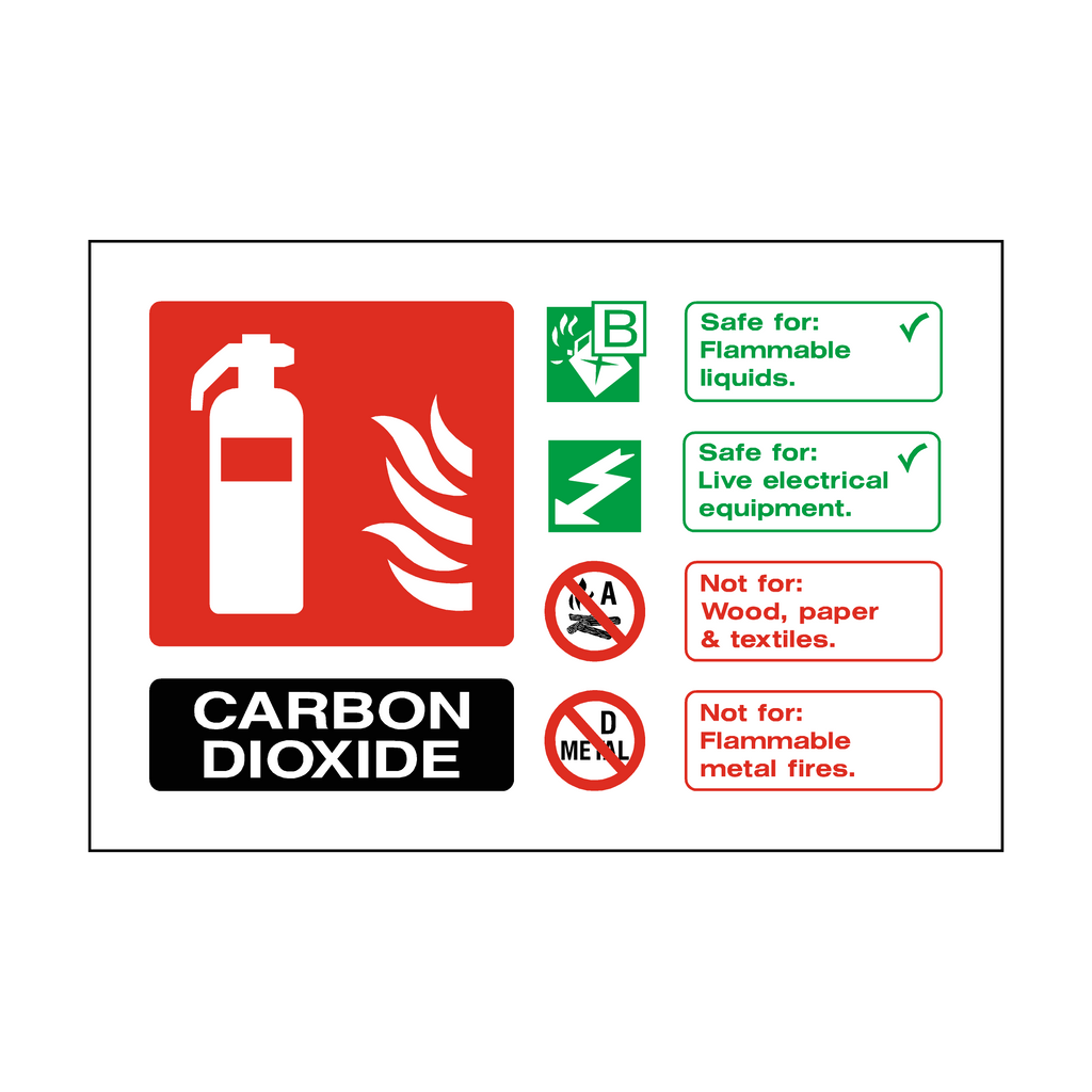 Carbon Dioxide extinguisher sticker by Safety-Label.co.uk, featuring clear labeling for fire safety equipment.
