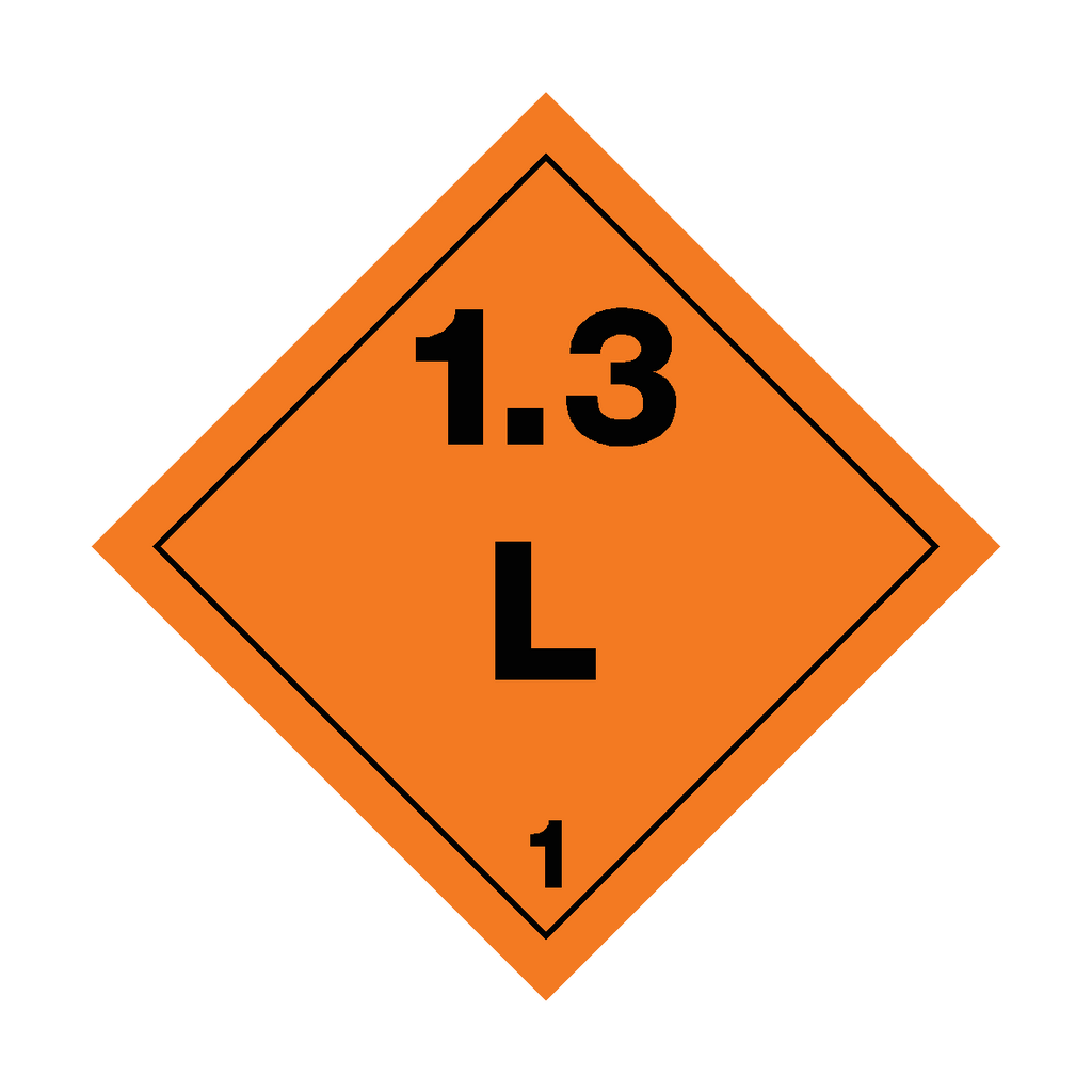 Self-adhesive Class 1.3 Explosives L safety sticker from Safety-Label.co.uk showing warning symbols and clear labeling.