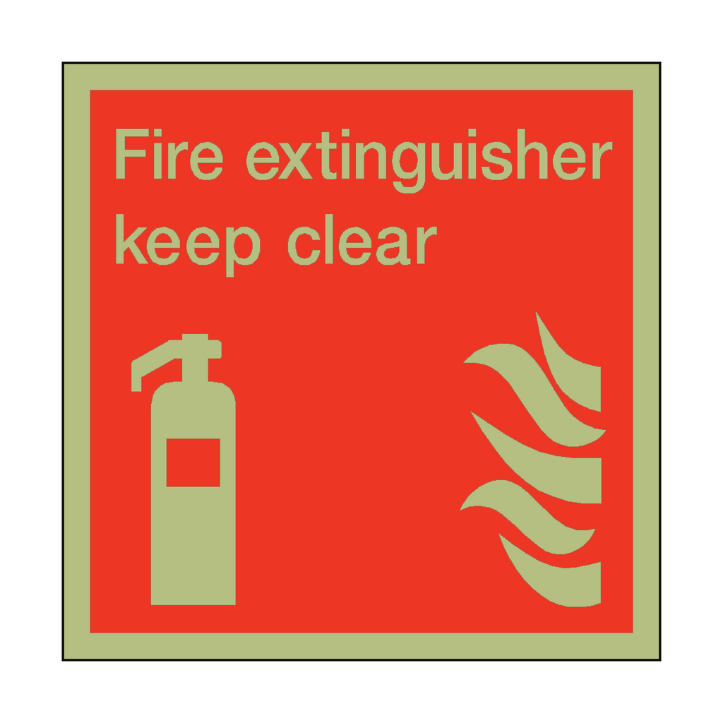 Photoluminescent Fire Extinguisher Keep Clear Square Sticker | Safety-Label.co.uk