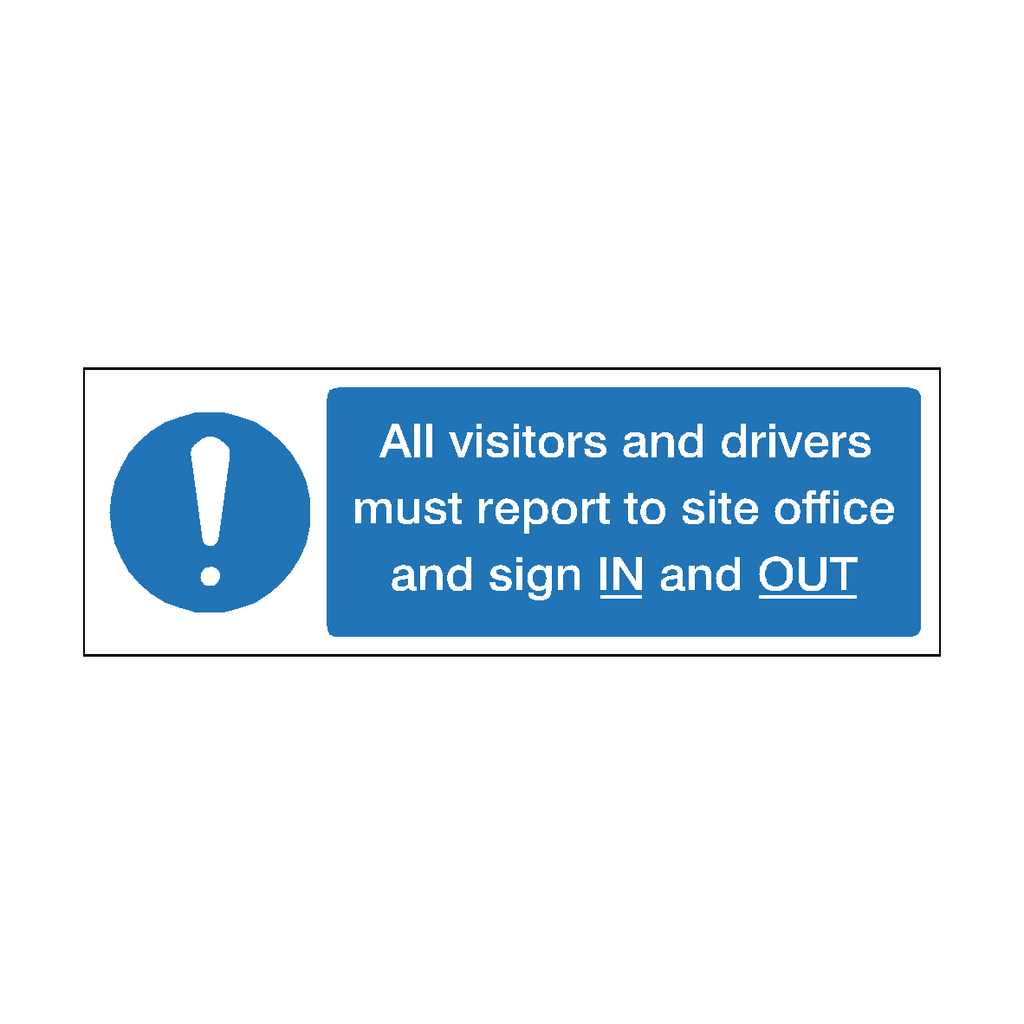 Safety-Label.co.uk All Visitors Sign for IN and OUT safety signage, clearly indicating visitor entry and exit points.