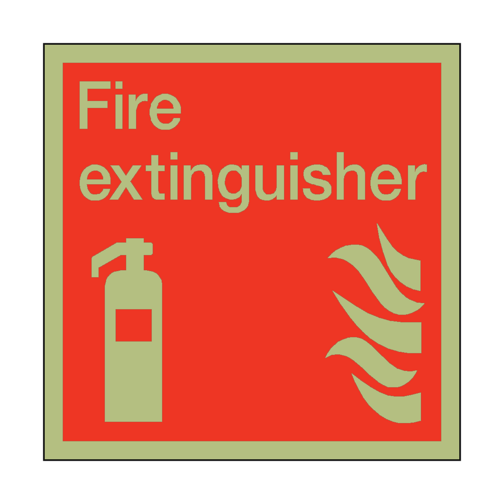 Photoluminescent Fire Extinguisher Square Safety Sticker | Safety-Label.co.uk