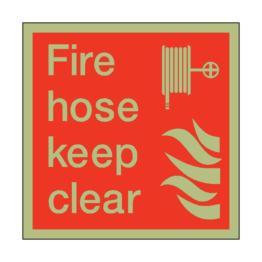 Photoluminescent Fire Hose Keep Clear Square Sticker | Safety-Label.co.uk