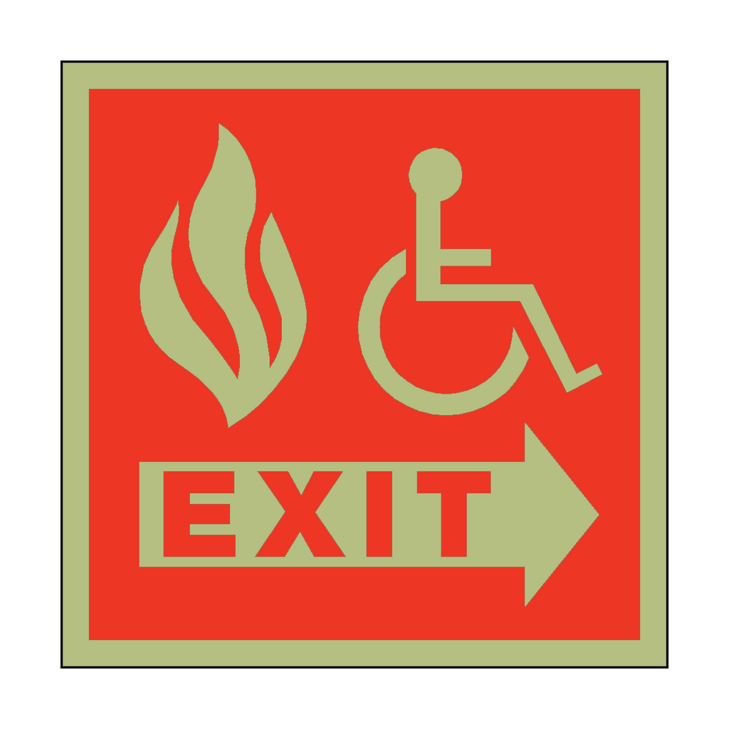 Photoluminescent Fire Safety Exit Disabled Sign | Safety-Label.co.uk