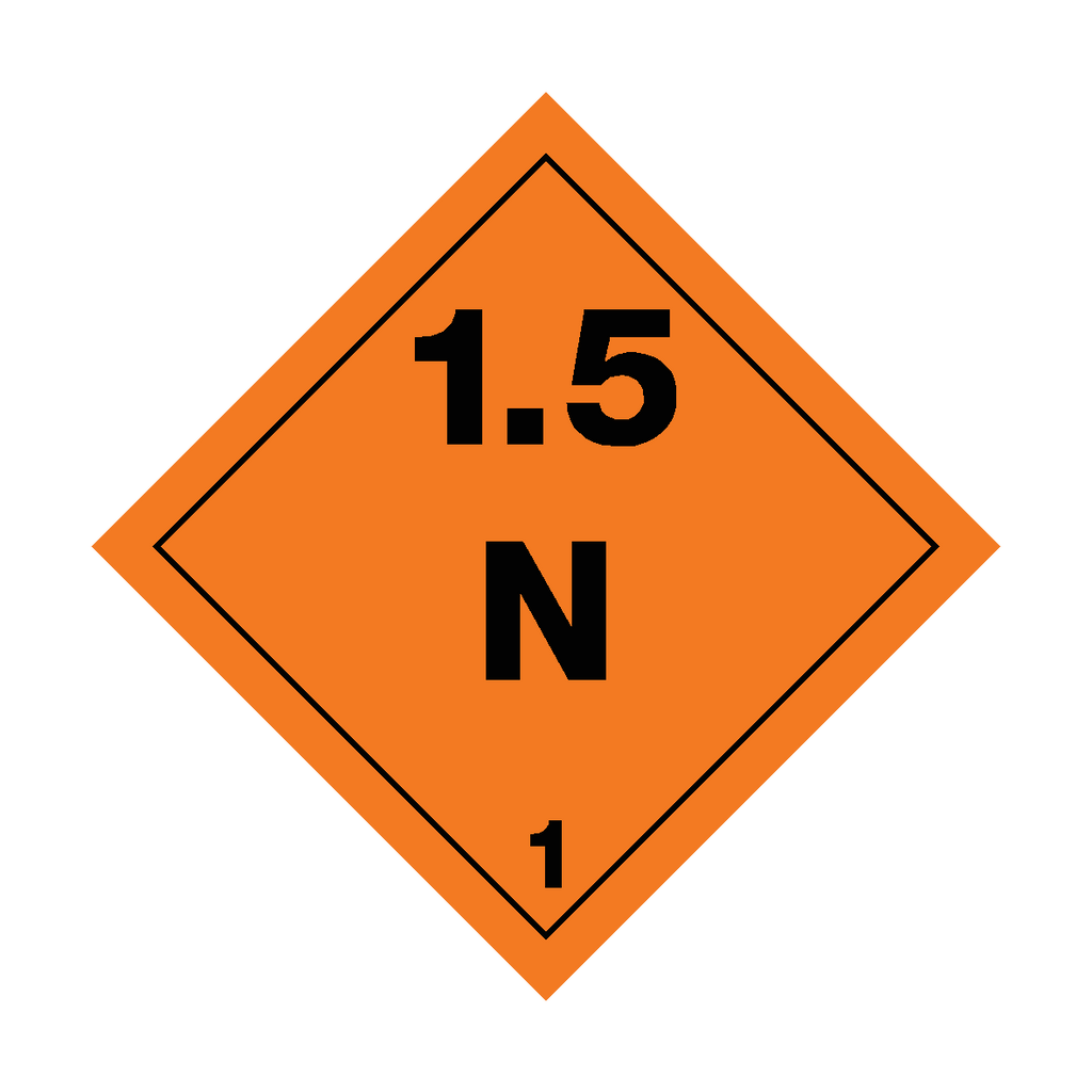 Self-adhesive Class 1.5 Explosives N sticker from Safety-Label.co.uk, featuring bold warning text for safety signage.