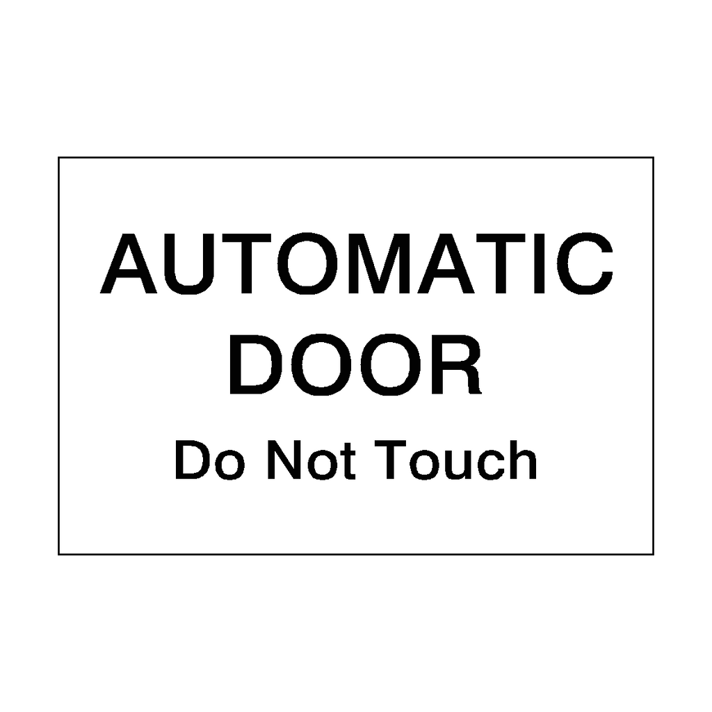 Self-adhesive black sticker from Safety-Label.co.uk warns to avoid touching automatic doors, promoting safety and hygiene.