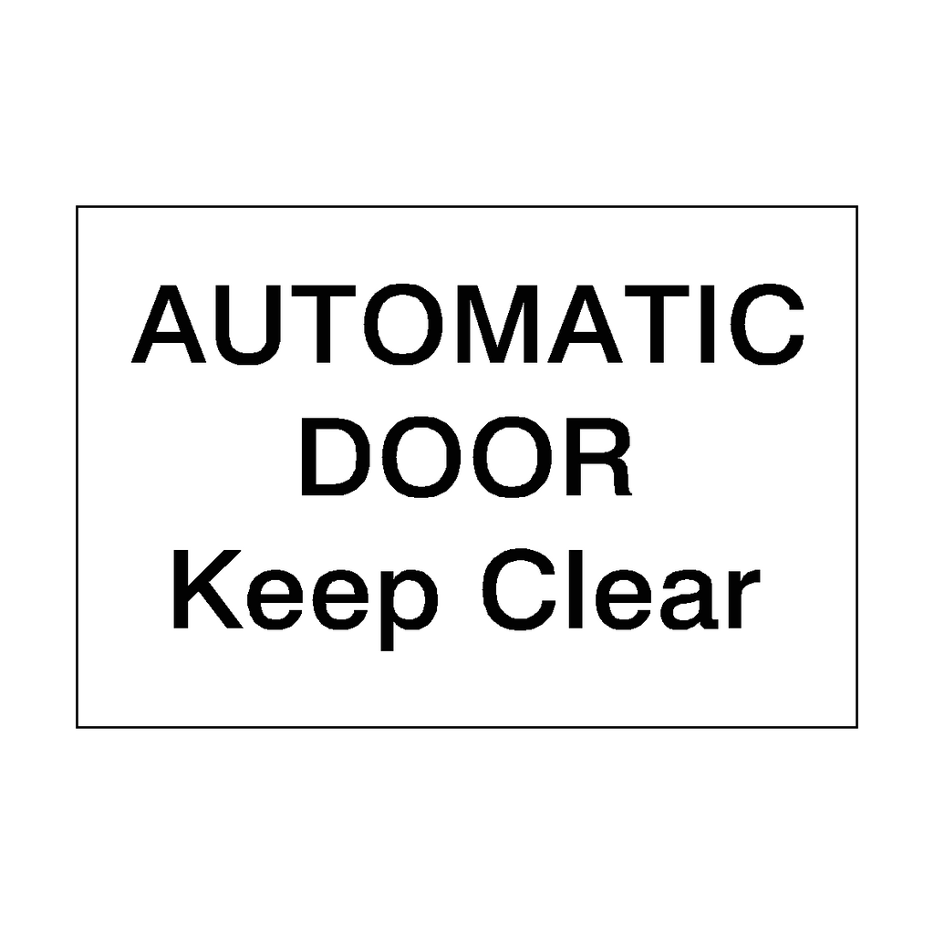 Self-adhesive black "Keep Clear" sticker from Safety-Label.co.uk for automatic door safety and visibility.