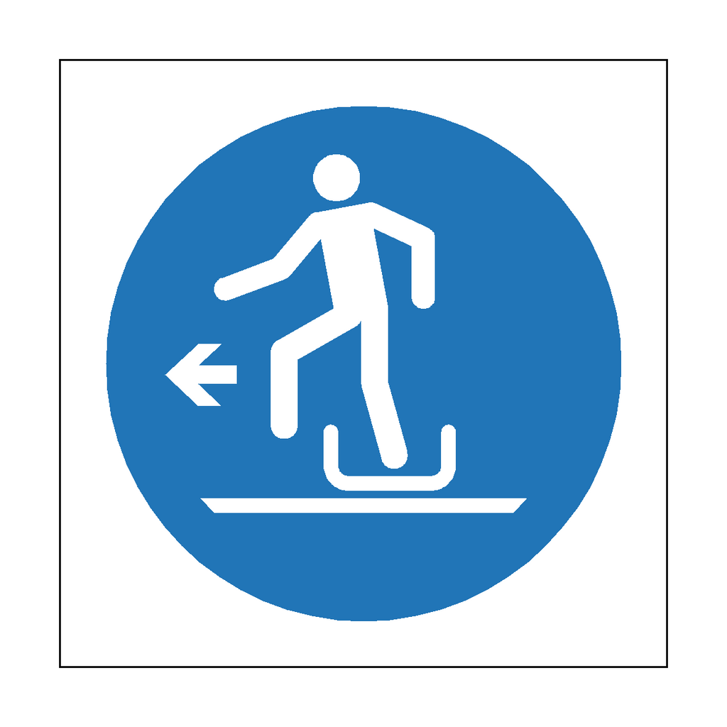 Self-adhesive sticker labeled "Alighting From Toboggan To Left" from Safety-Label.co.uk, featuring clear directional symbol for safety signage.