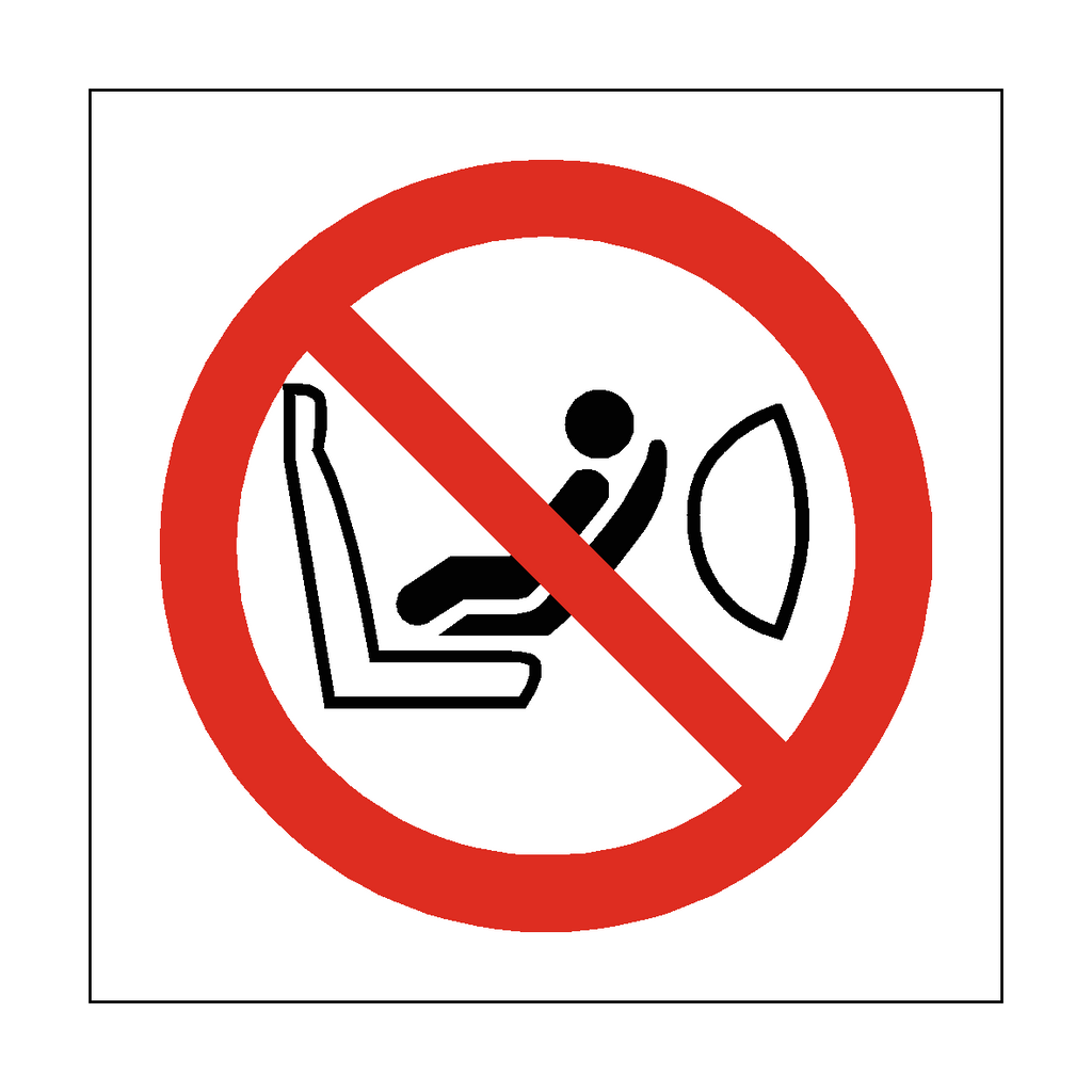 Child seat prohibited symbol sign from Safety-Label.co.uk, featuring a clear red and white warning icon for safety signage