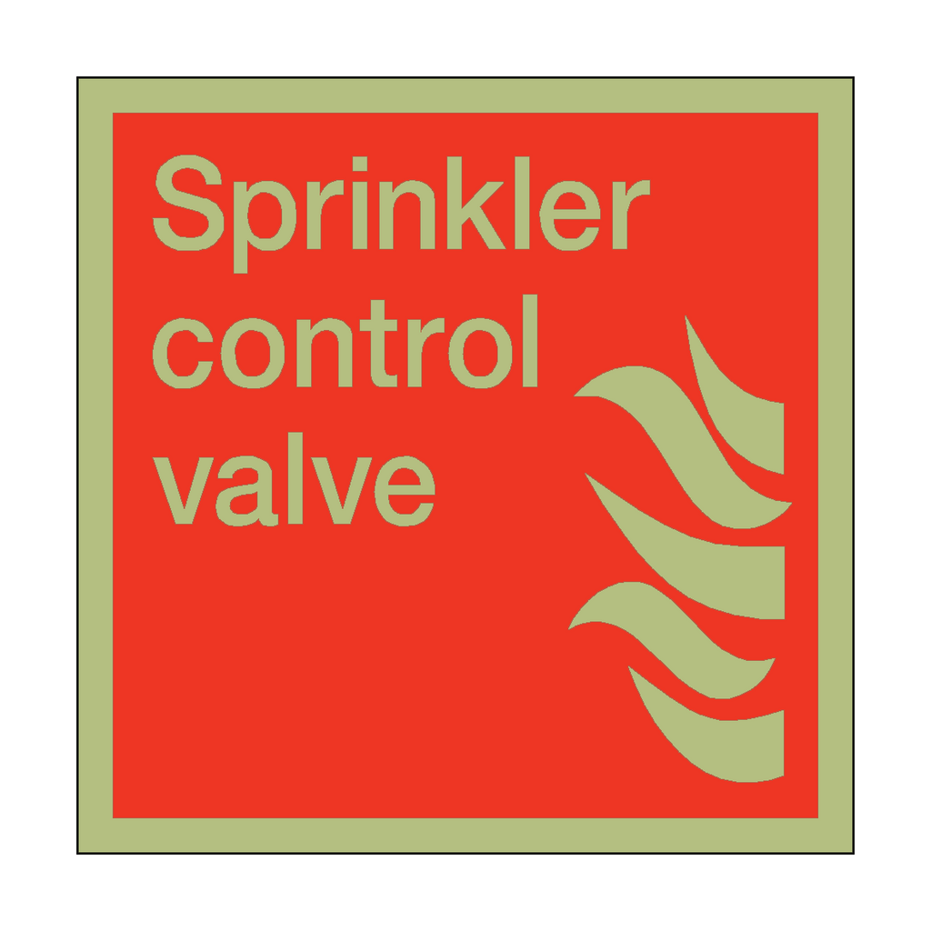Photoluminescent Sprinkler Control Valve Square Sticker | Safety-Label.co.uk
