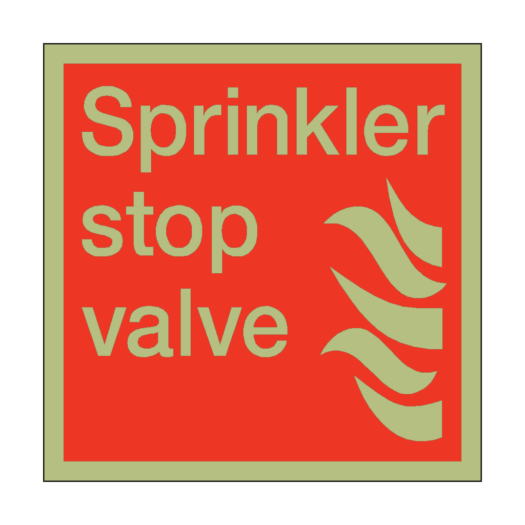 Photoluminescent Sprinkler Stop Valve Square Sticker | Safety-Label.co.uk
