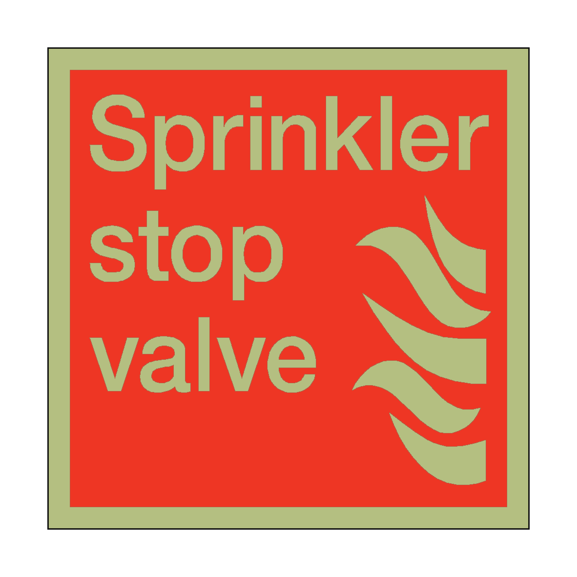 Photoluminescent Sprinkler Stop Valve Square Sticker