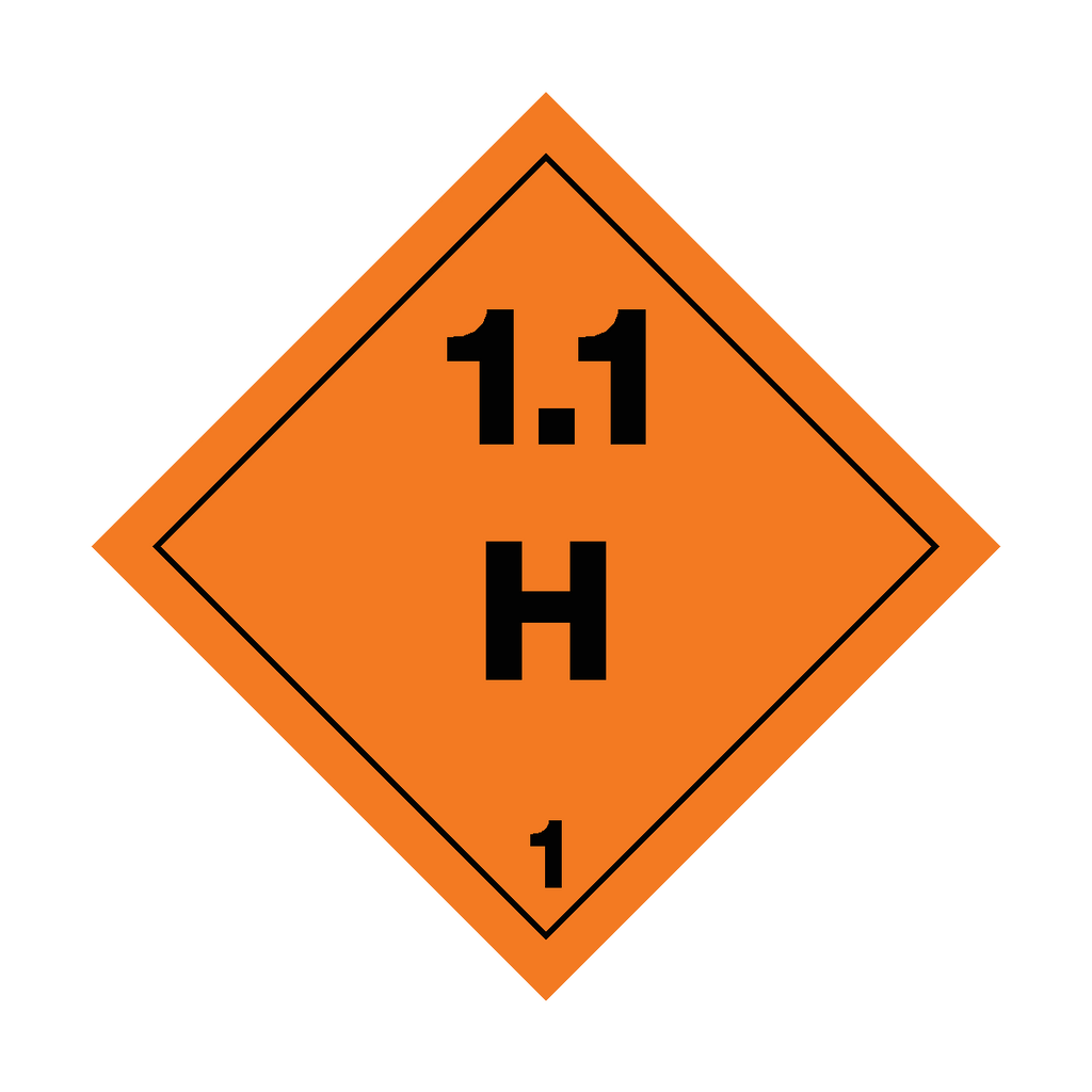 Self-adhesive Class 1.1 Explosives H safety sticker from Safety-Label.co.uk, featuring bold hazard warning text on a bright background.