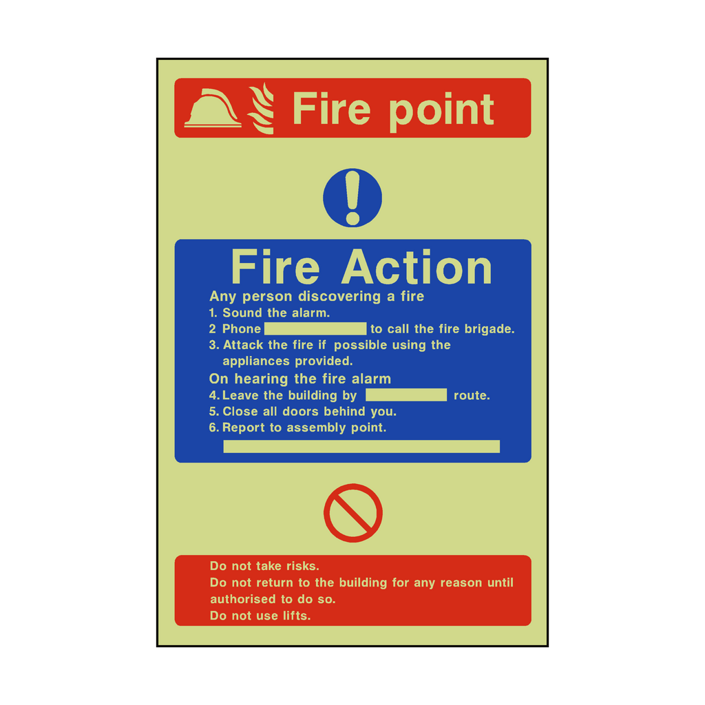 Fire Action Fire Point Photoluminescent Sign | Safety-Label.co.uk