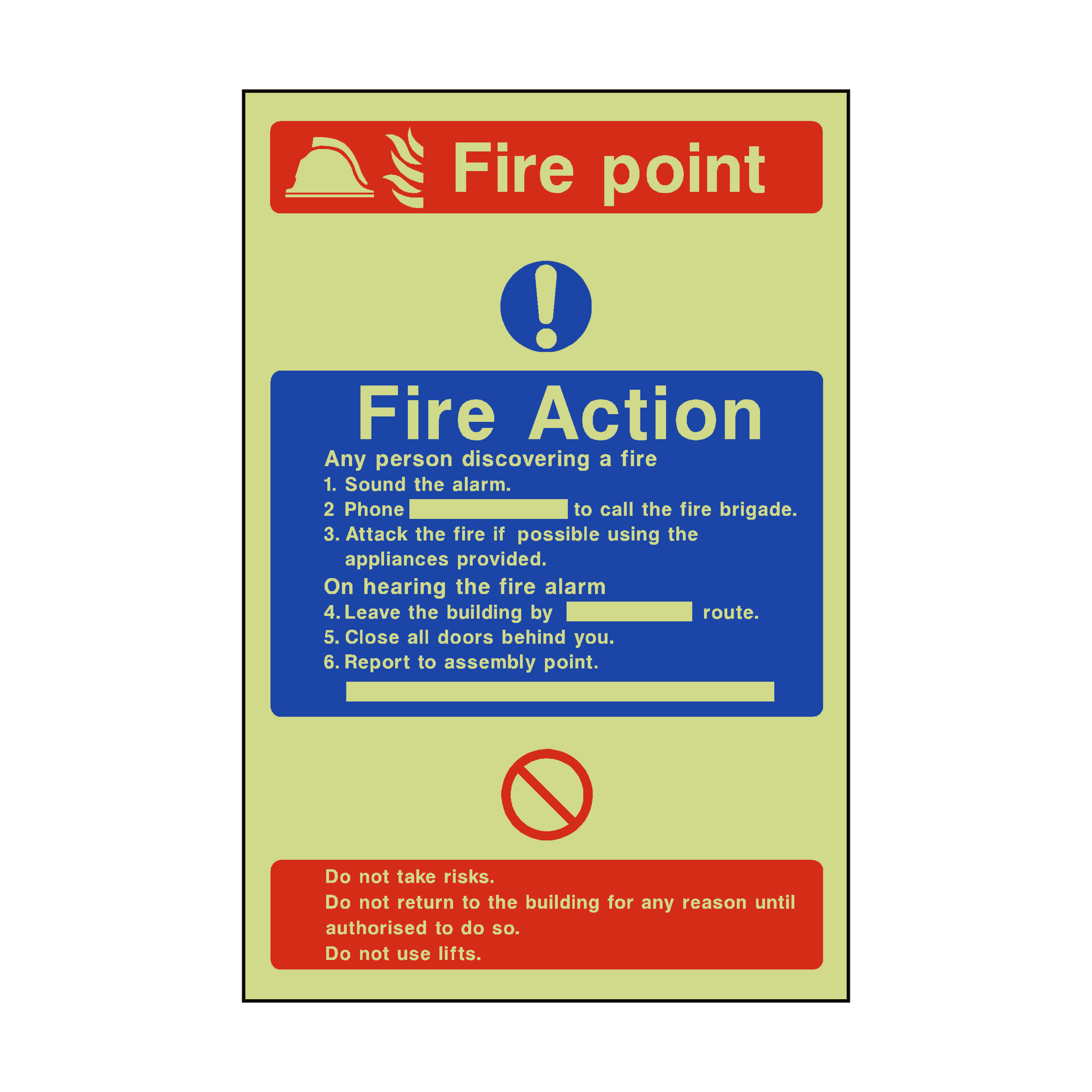 Fire Action Fire Point Photoluminescent Sign SafetyLabel.co.uk