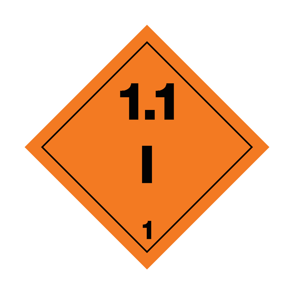 Self-adhesive Class 1.1 Explosives I sticker from Safety-Label.co.uk, featuring clear hazard warning text and red and white color.