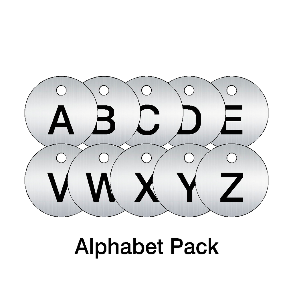 Traffolyte Brushed Silver / Black Alphabet Letter Valve Tags – 26 Pack
