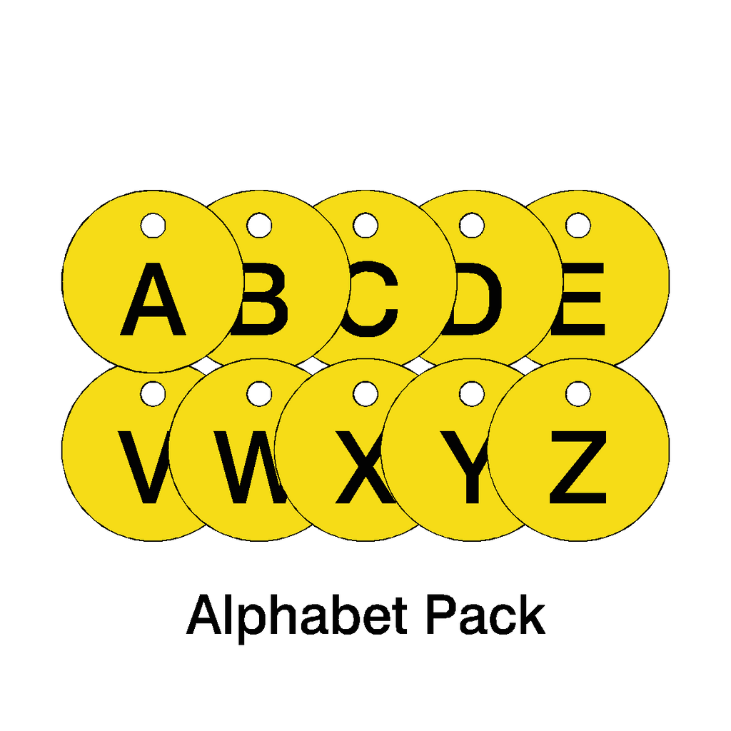 Traffolyte Yellow / Black Alphabet Letter Valve Tags – 26 Pack