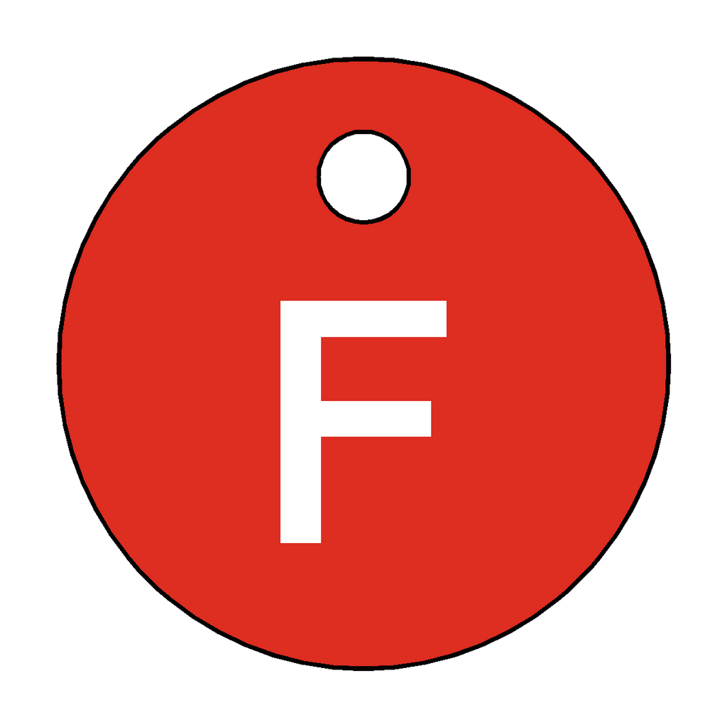 Traffolyte Red / White Letter F Valve Tag