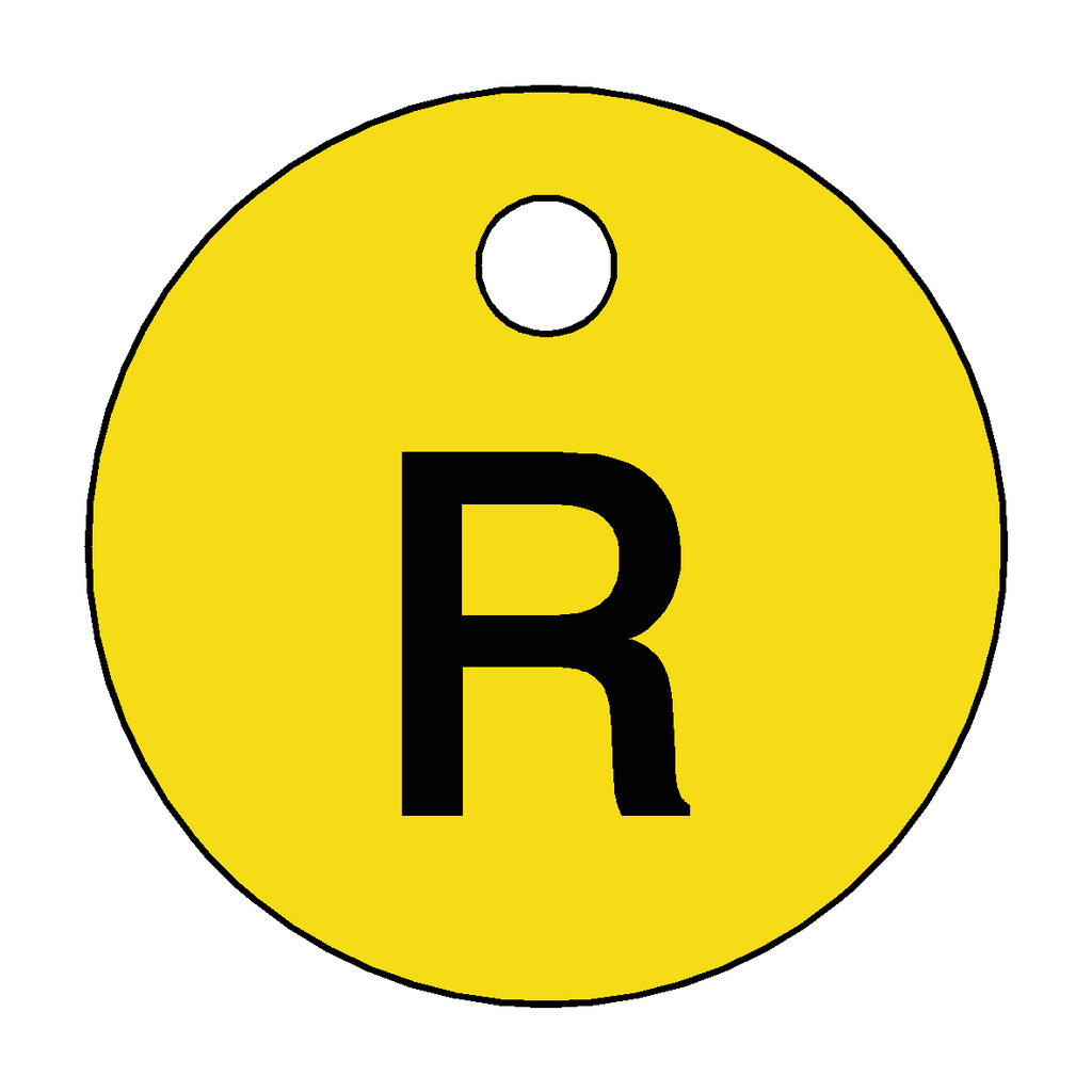 Traffolyte Yellow / Black Letter R Valve Tag