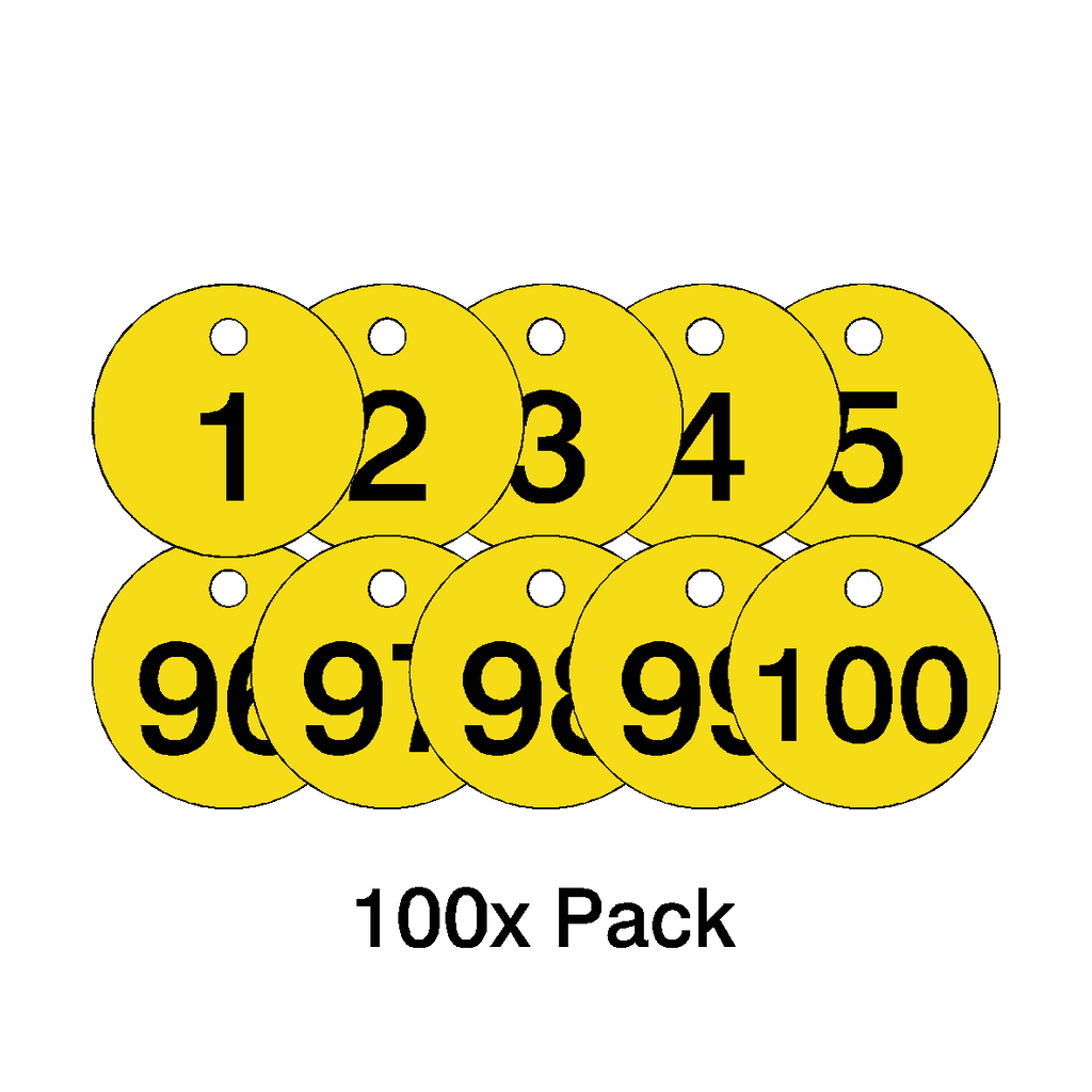 Traffolyte Yellow / Black Number Valve Tags – 100 Pack