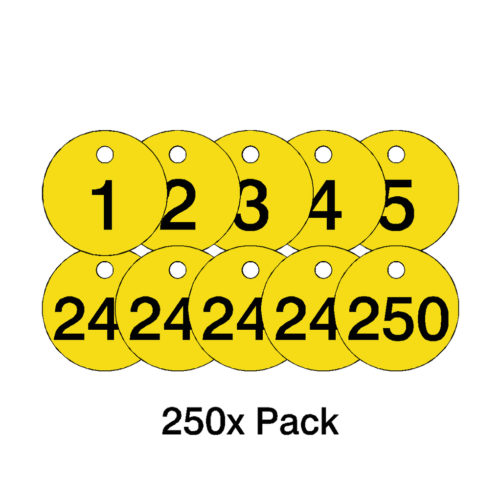 Traffolyte Yellow / Black Number Valve Tags – 250 Pack