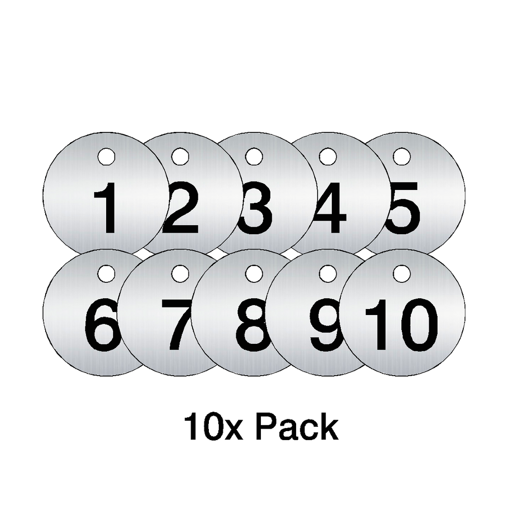 Traffolyte Brushed Silver / Black Number Valve Tags – 10 Pack