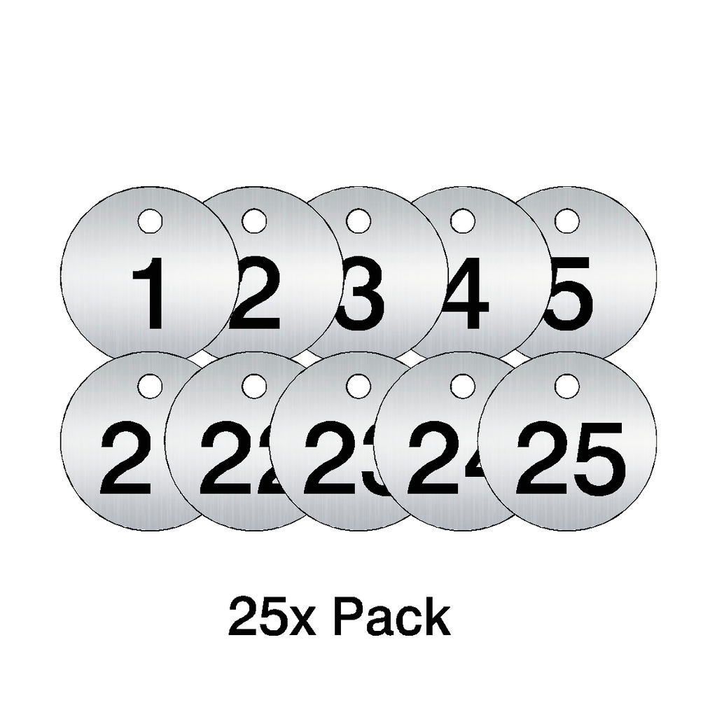Traffolyte Brushed Silver / Black Number Valve Tags – 25 Pack