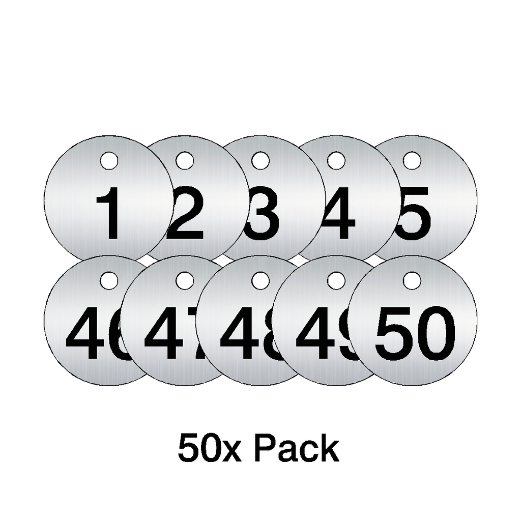 Traffolyte Brushed Silver / Black Number Valve Tags – 50 Pack