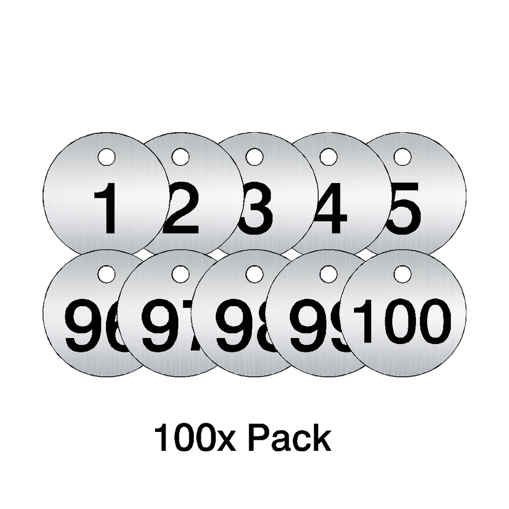Traffolyte Brushed Silver / Black Number Valve Tags – 100 Pack