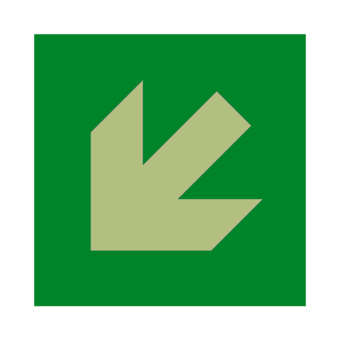 Arrow Down Left Photoluminescent Sign | Safety-Label.co.uk