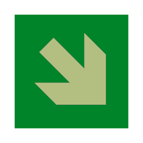 Arrow Down Right Photoluminescent Sign | Safety-Label.co.uk