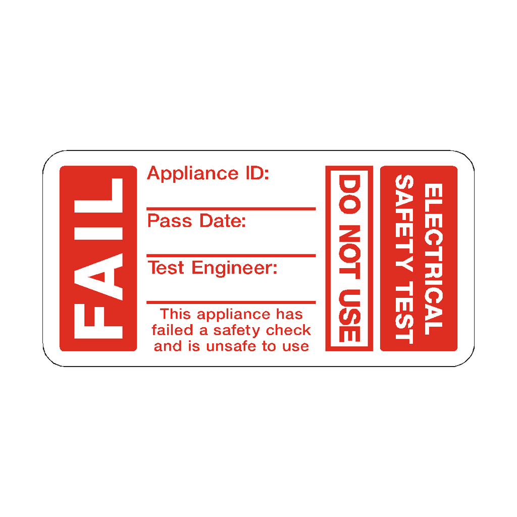 Pat Testing Sticker Fail PAT Test Fail Label | Safety-Label.co.uk