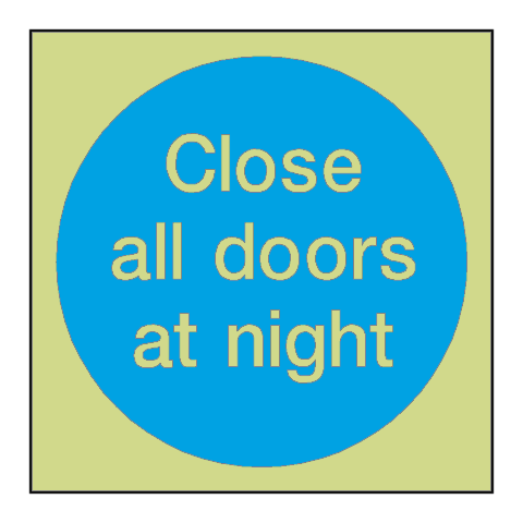 Close All Doors At Night Photoluminescent Sign | Safety-Label.co.uk