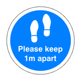 Please Keep 1M Apart Floor Sticker - Blue | Safety-Label.co.uk