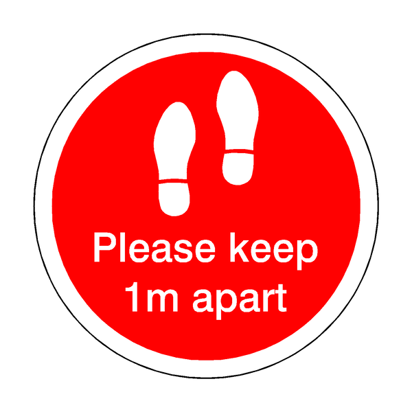 Please Keep 1M Apart Floor Sticker - Red | Safety-Label.co.uk