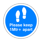 Please Keep 1 Mtr Plus Apart Floor Sticker - Blue | Safety-Label.co.uk