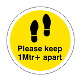 Please Keep 1 Mtr Plus Apart Floor Sticker - Yellow | Safety-Label.co.uk