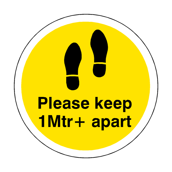 Please Keep 1 Mtr Plus Apart Floor Sticker - Yellow | Safety-Label.co.uk