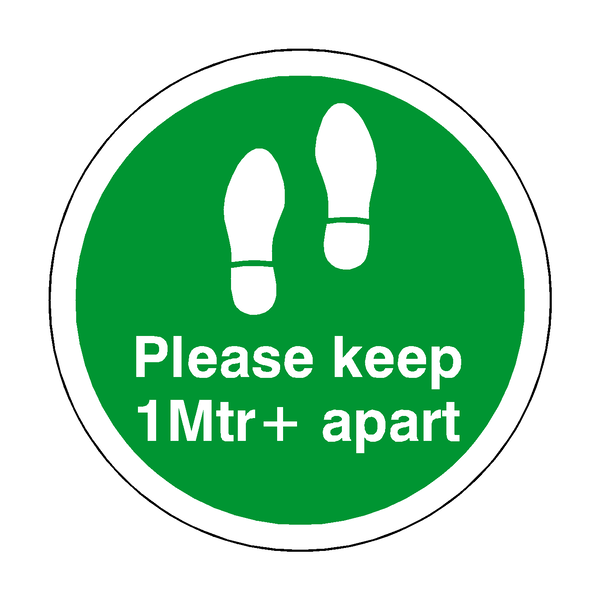 Please Keep 1 Mtr Plus Apart Floor Sticker - Green | Safety-Label.co.uk