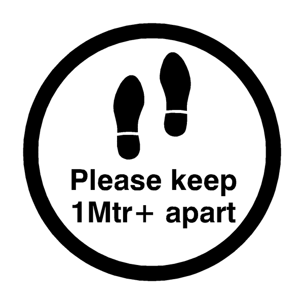 Please Keep 1 Mtr Plus Apart Floor Sticker - Black | Safety-Label.co.uk