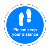 Please Keep Your Distance Floor Sticker - Blue | Safety-Label.co.uk