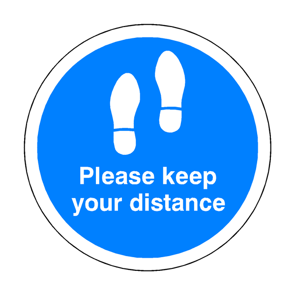Please Keep Your Distance Floor Sticker - Blue | Safety-Label.co.uk