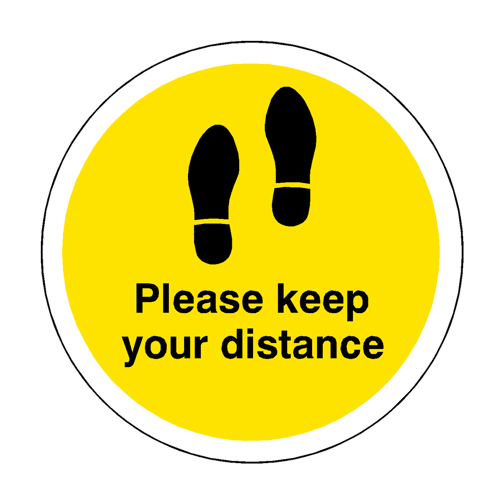 Please Keep Your Distance Floor Sticker - Yellow | Safety-Label.co.uk
